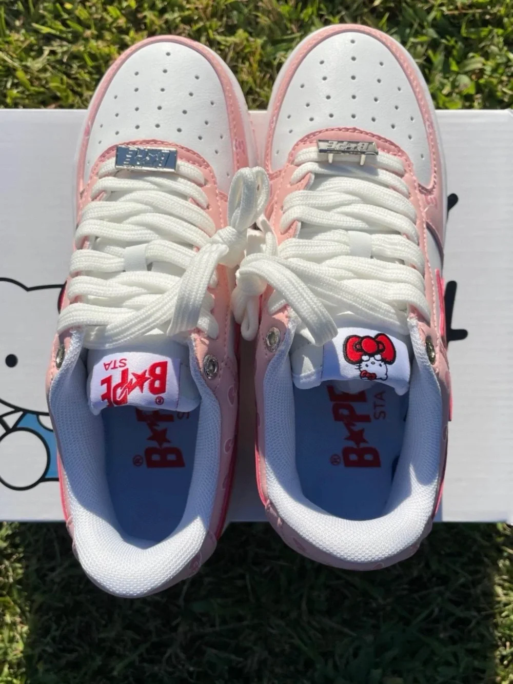 Bape Pink, White & Red Hello Kitty Star Low-Top Sneaker